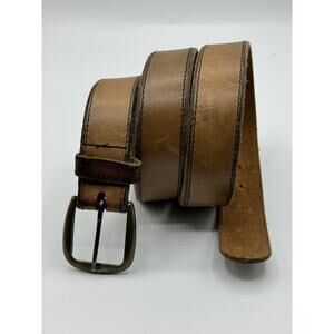 Brown Top Grain Leather Belt Size 34 Brass Buckle Made in USA Distressed